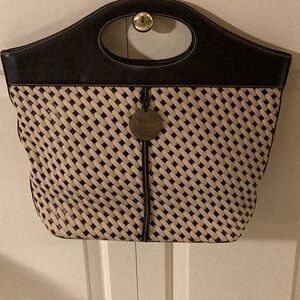 Preston & York Elegant Black Leather and Cream Women's Tote Handbag